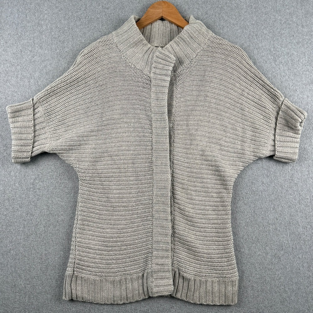 Banana Republic Cardigan Womens M Gray Pima Cotton Wool Knit Short‎ Sleeve Snap